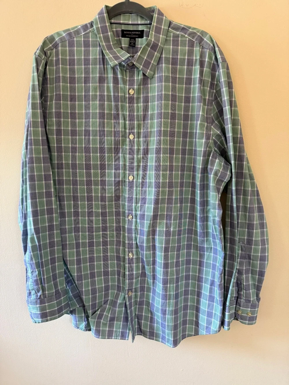 Banana Republic Men’s Non-Iron Tailored Slim Plaid Shirt – XXL 18–18½